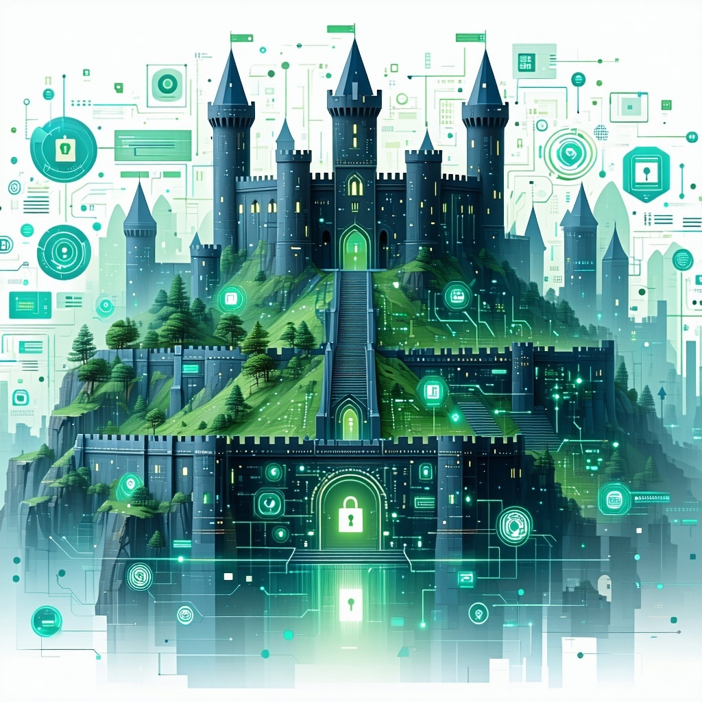 a digital fortress with lots of cyber security graphics-1