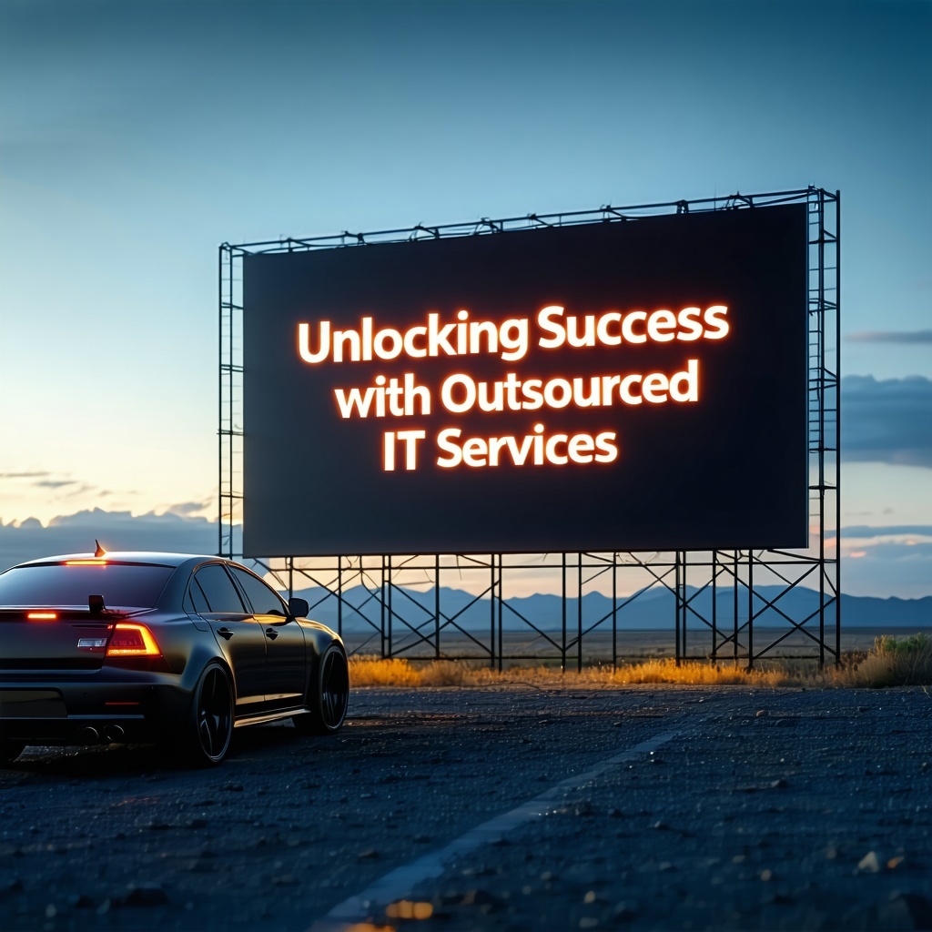 a drive in movie and on the screen it says Unlocking Success with Outsourced IT Services-1